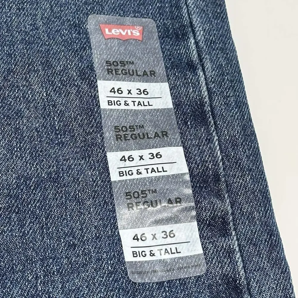 Levi's 505 Regular Fit Straight Leg Big & Tall Size 46x36 Medium Wash Jeans NWT
